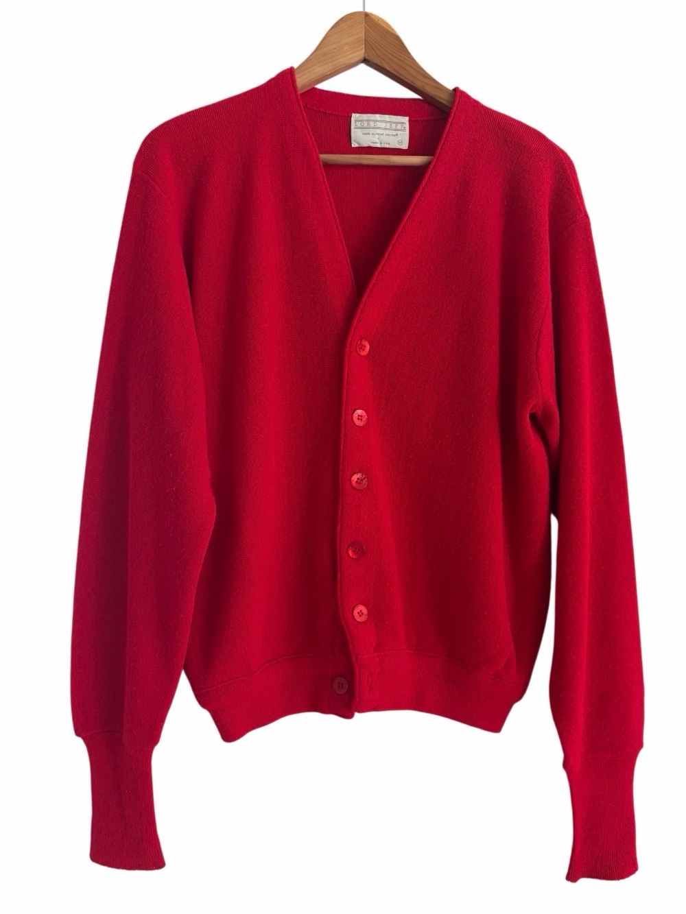 Vintage Lord Jeff 100% DuPont Orlon Red Cardigan Sweater Size Medium